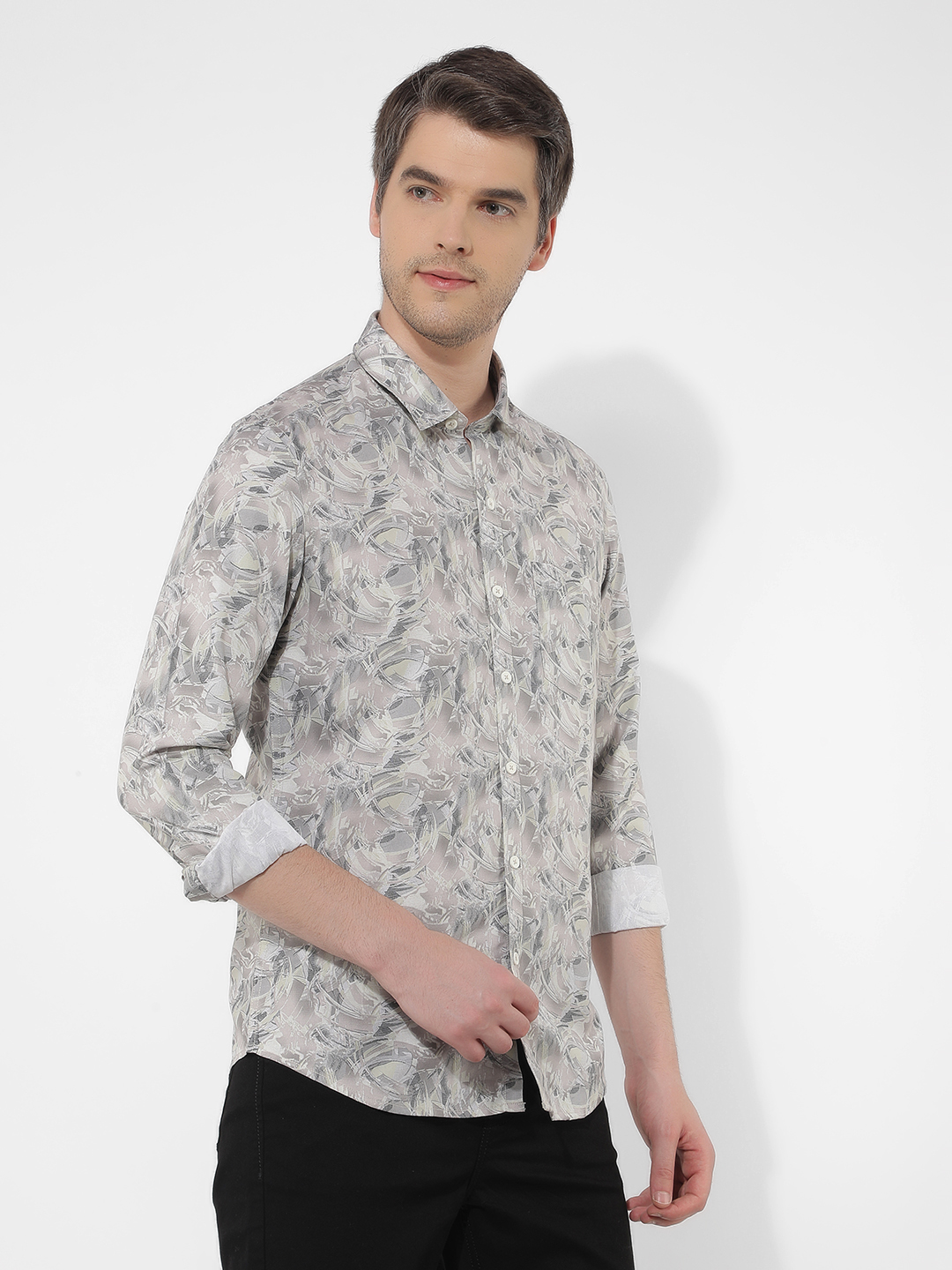 Numero Uno Men Abstract Light Green Shirt
